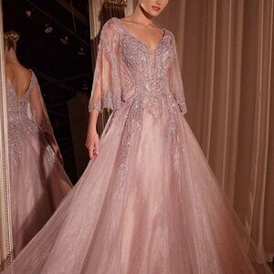 a line formal dress.Mauve pink mother of the bride 3 quarter sleeve plus size